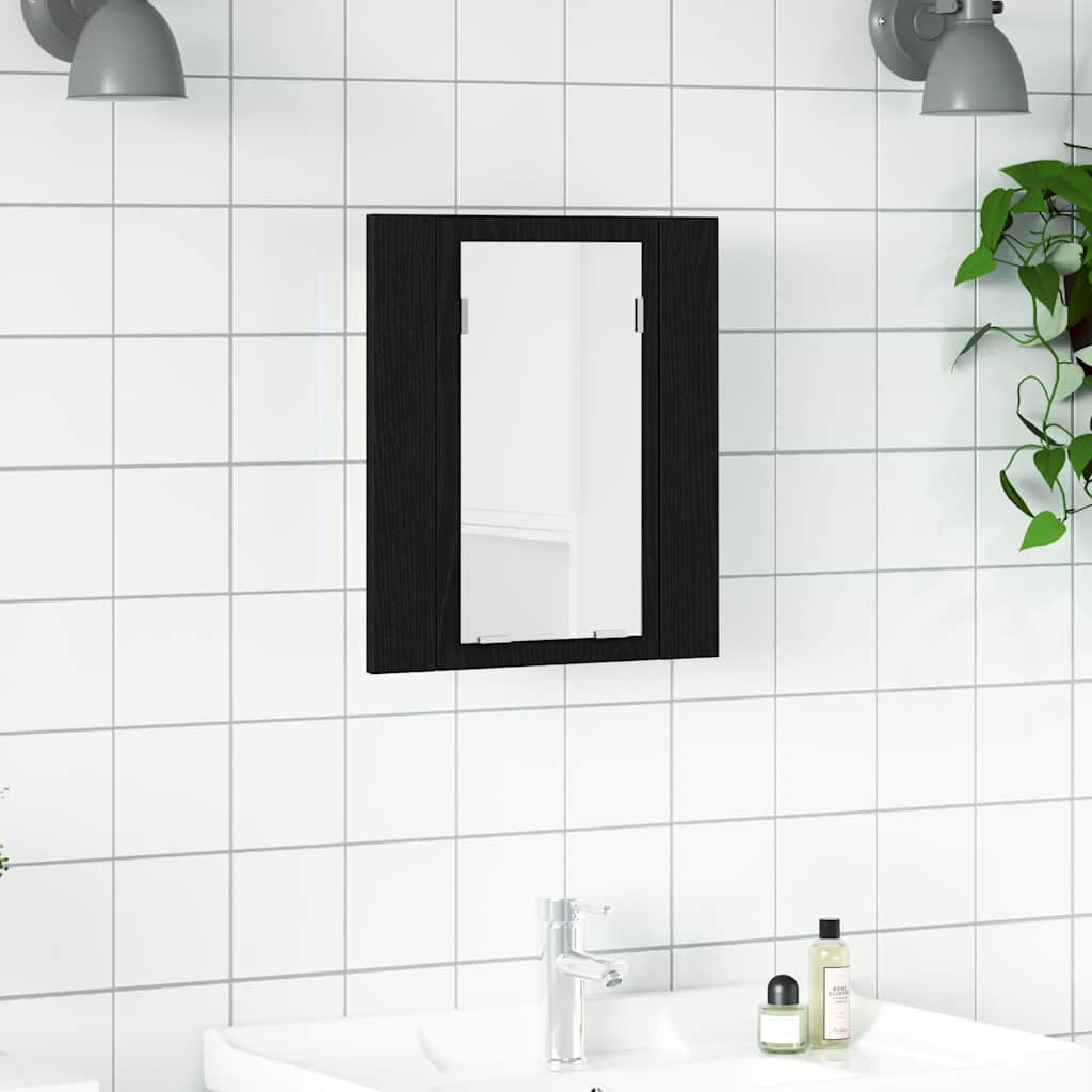 vidaXL Szafka łazienkowa z lustrem LED, czarny dąb, 40x12x45 cm