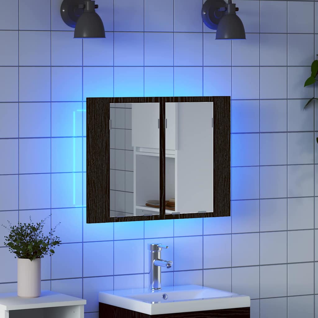 vidaXL Szafka z lustrem do łazienki z półką Czarny Dąb 60 x 12 x 45 cm