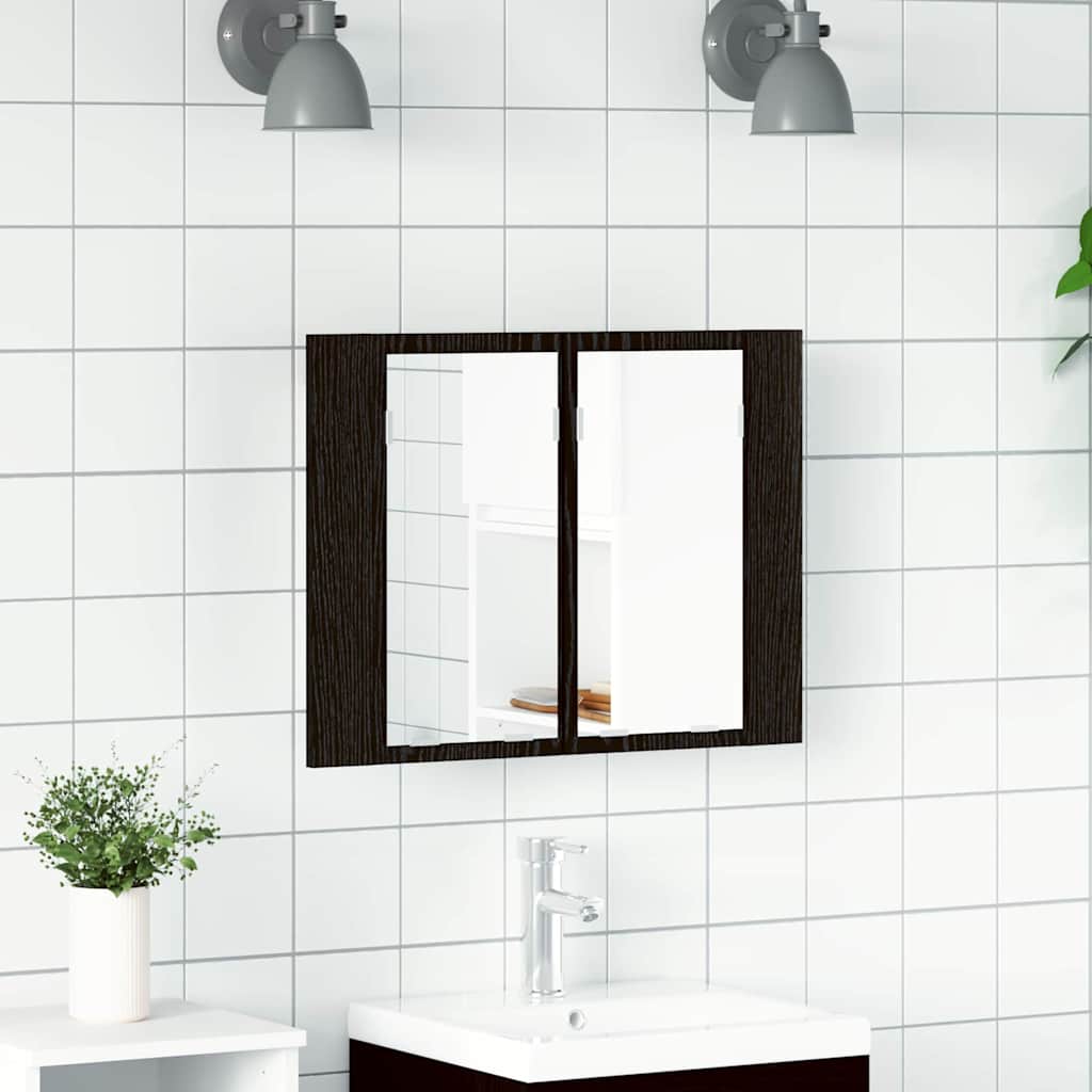 vidaXL Szafka z lustrem do łazienki z półką Czarny Dąb 60 x 12 x 45 cm