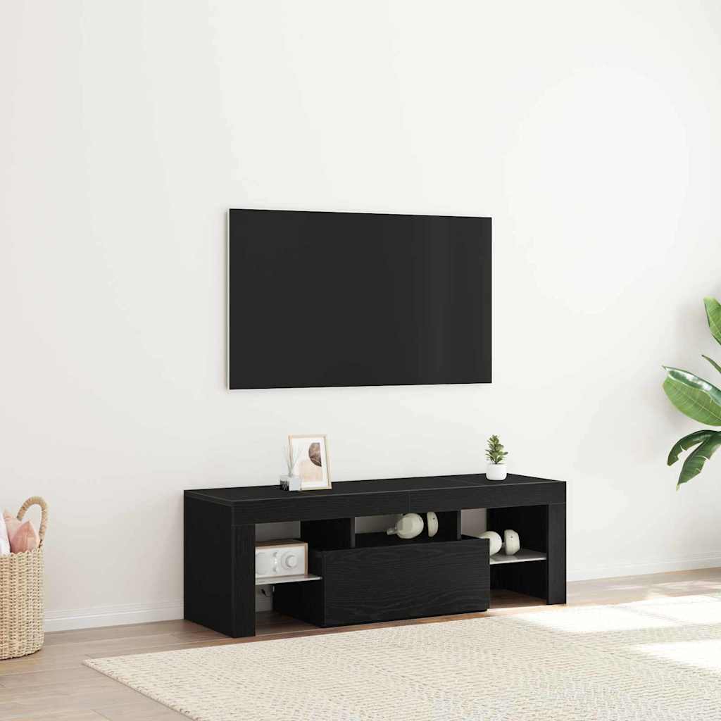 vidaXL Szafka pod telewizor Ze LED Lights Czarny Dąb 120 x 35 x 40 cm