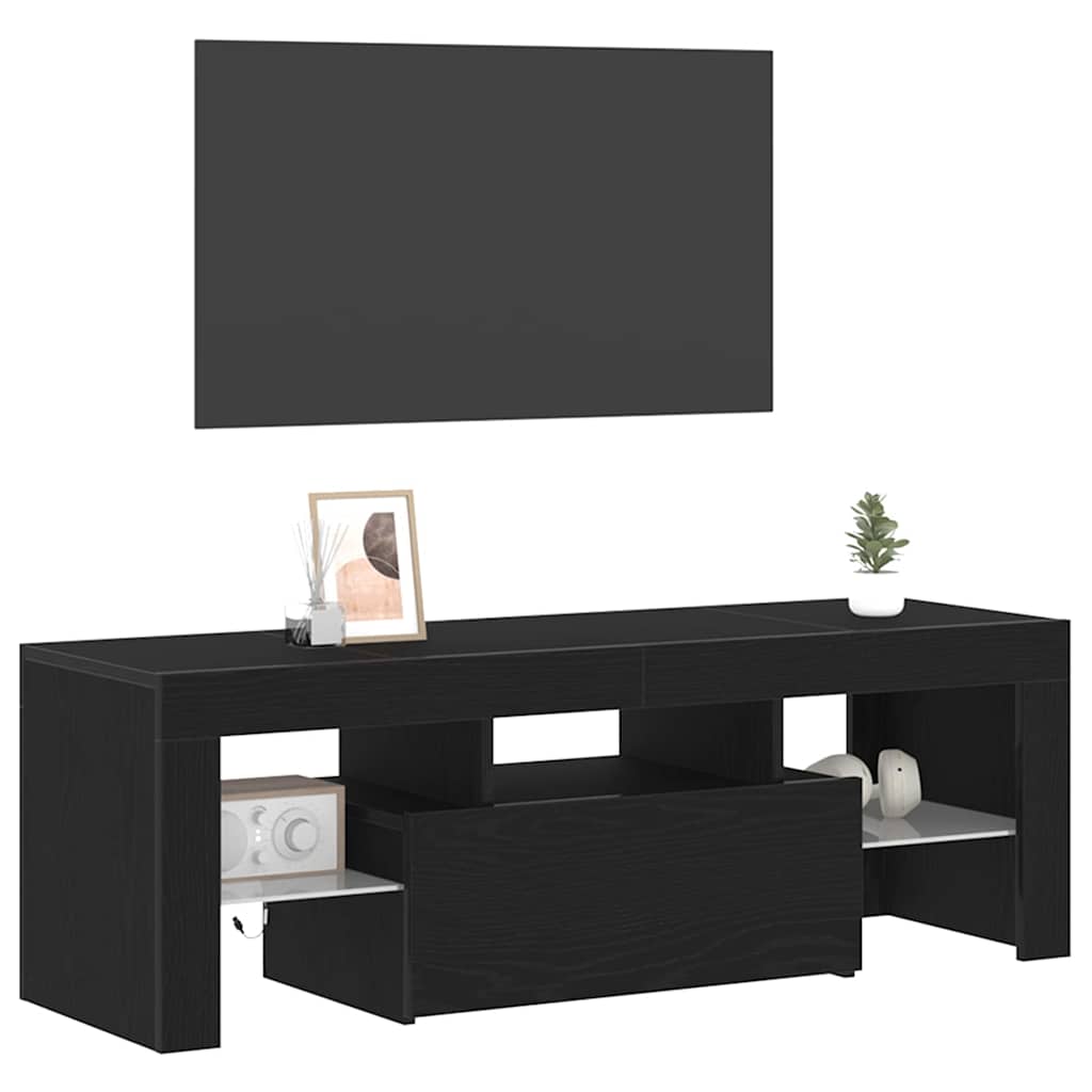 vidaXL Szafka pod telewizor Ze LED Lights Czarny Dąb 120 x 35 x 40 cm