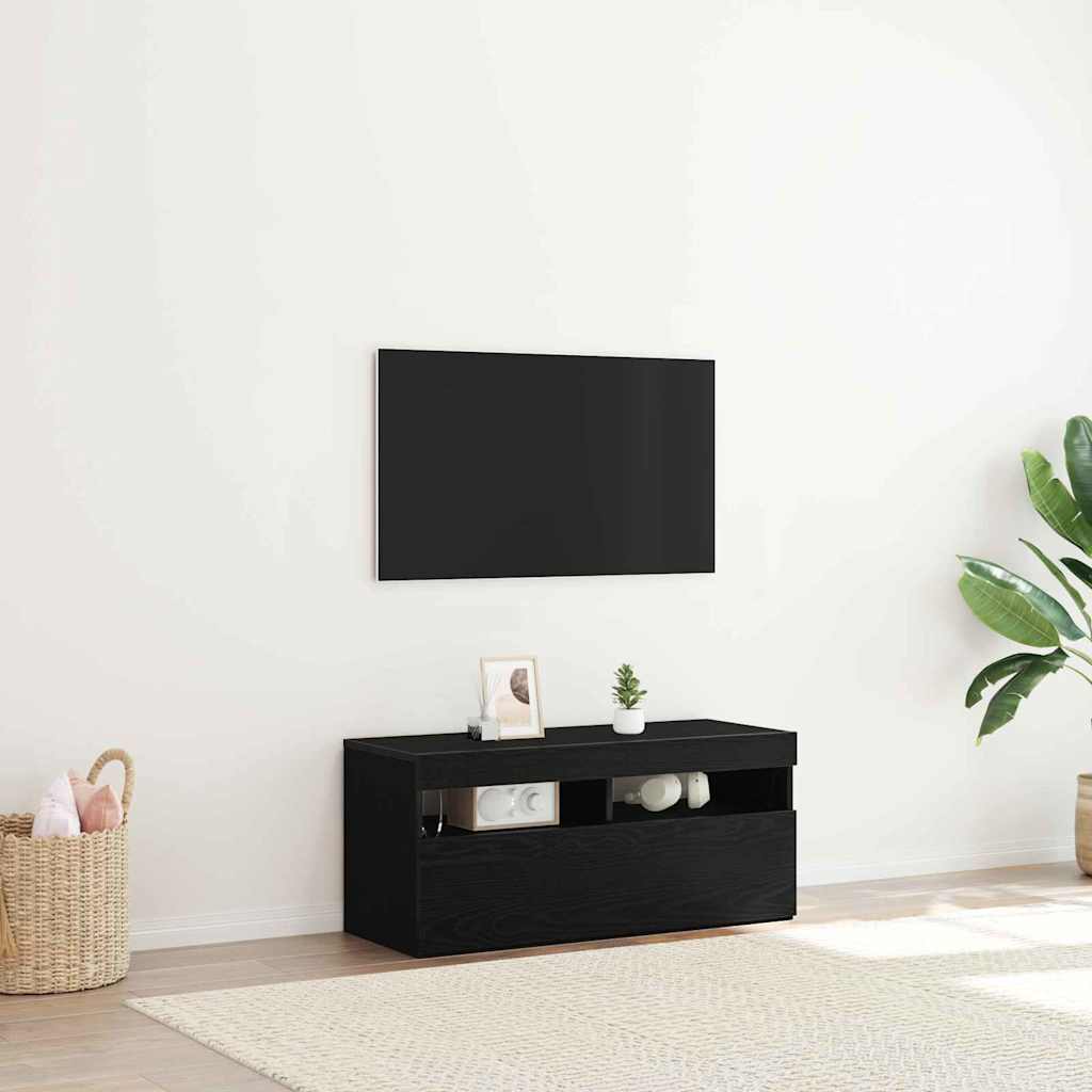 vidaXL Szafka pod telewizor z LED Czarny Dąb 90 x 35 x 40 cm