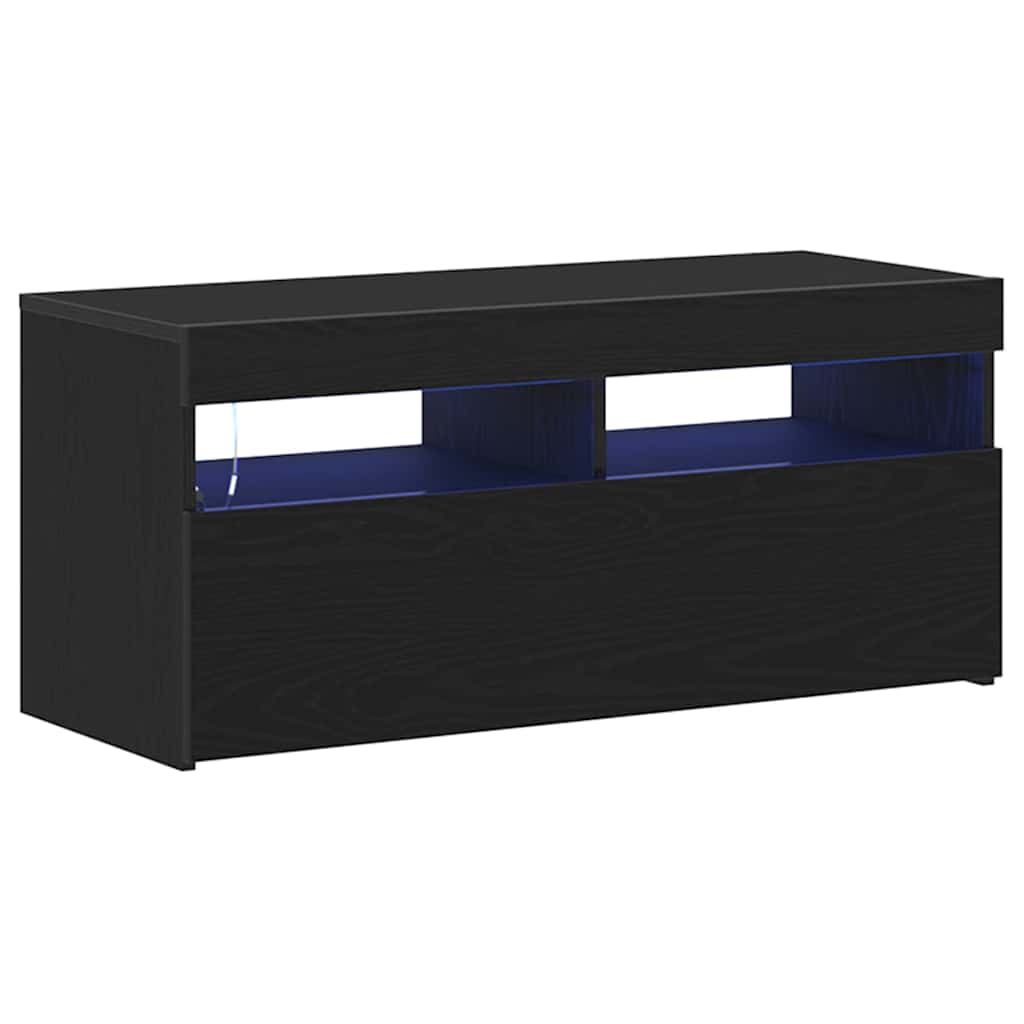 vidaXL Szafka pod telewizor z LED Czarny Dąb 90 x 35 x 40 cm