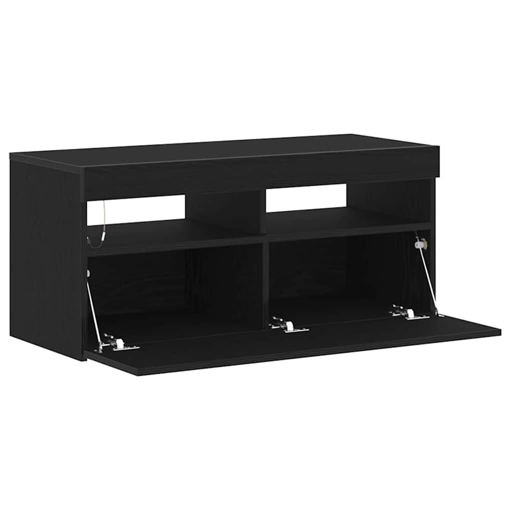vidaXL Szafka pod telewizor z LED Czarny Dąb 90 x 35 x 40 cm