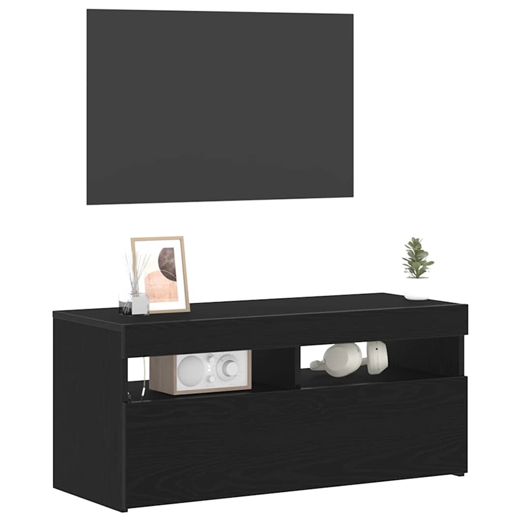 vidaXL Szafka pod telewizor z LED Czarny Dąb 90 x 35 x 40 cm
