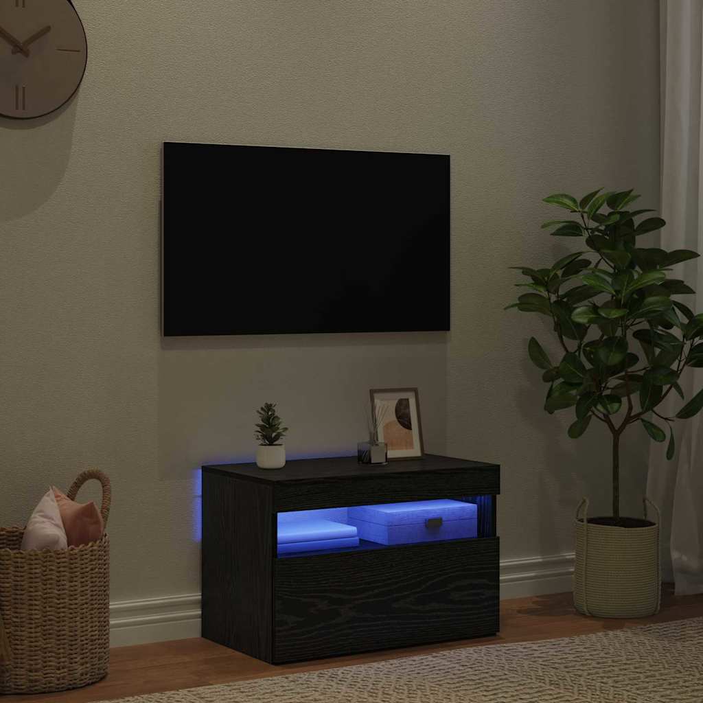 vidaXL Szafka pod telewizor z LED Czarny Dąb 60 x 35 x 40 cm
