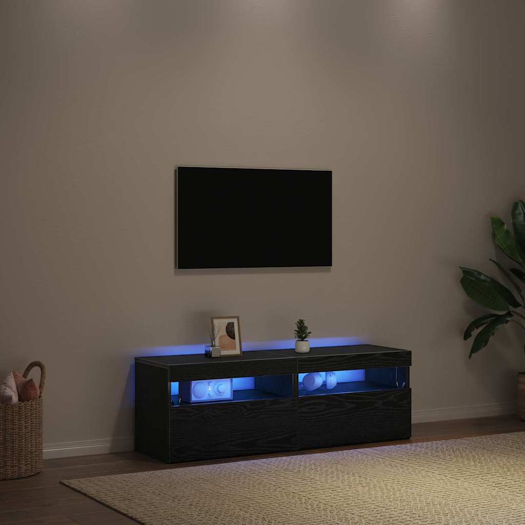 vidaXL Szafka pod telewizor z LED 2 pcs Czarny Dąb 60 x 35 x 40 cm