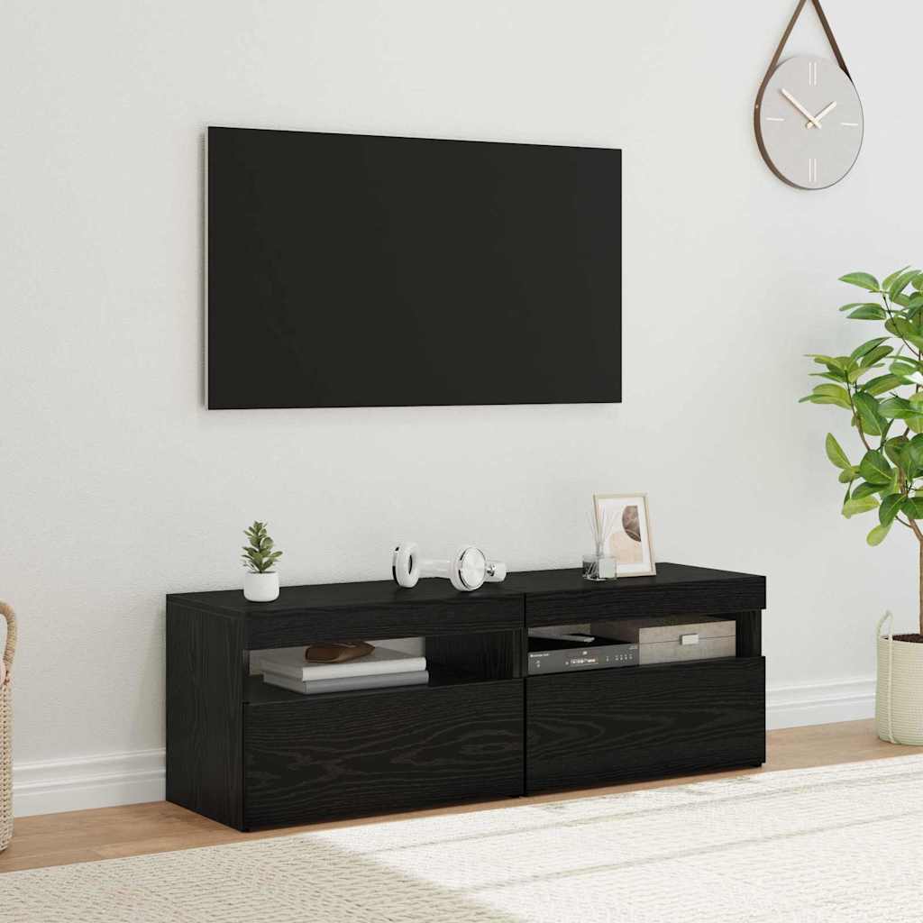 vidaXL Szafka pod telewizor z LED 2 pcs Czarny Dąb 60 x 35 x 40 cm