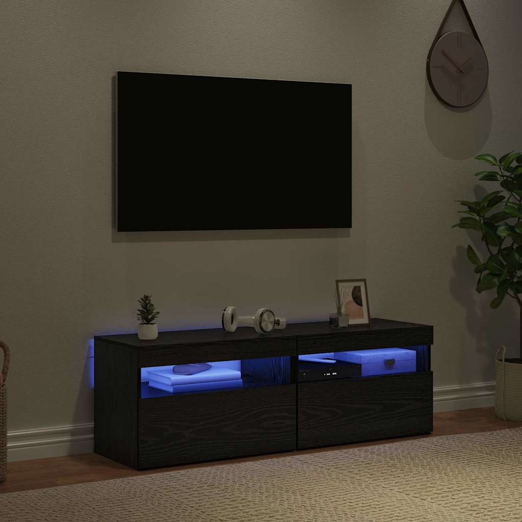 vidaXL Szafka pod telewizor z LED 2 pcs Czarny Dąb 60 x 35 x 40 cm