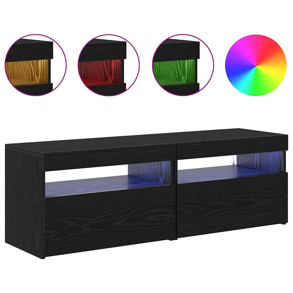 vidaXL Szafka pod telewizor z LED 2 pcs Czarny Dąb 60 x 35 x 40 cm