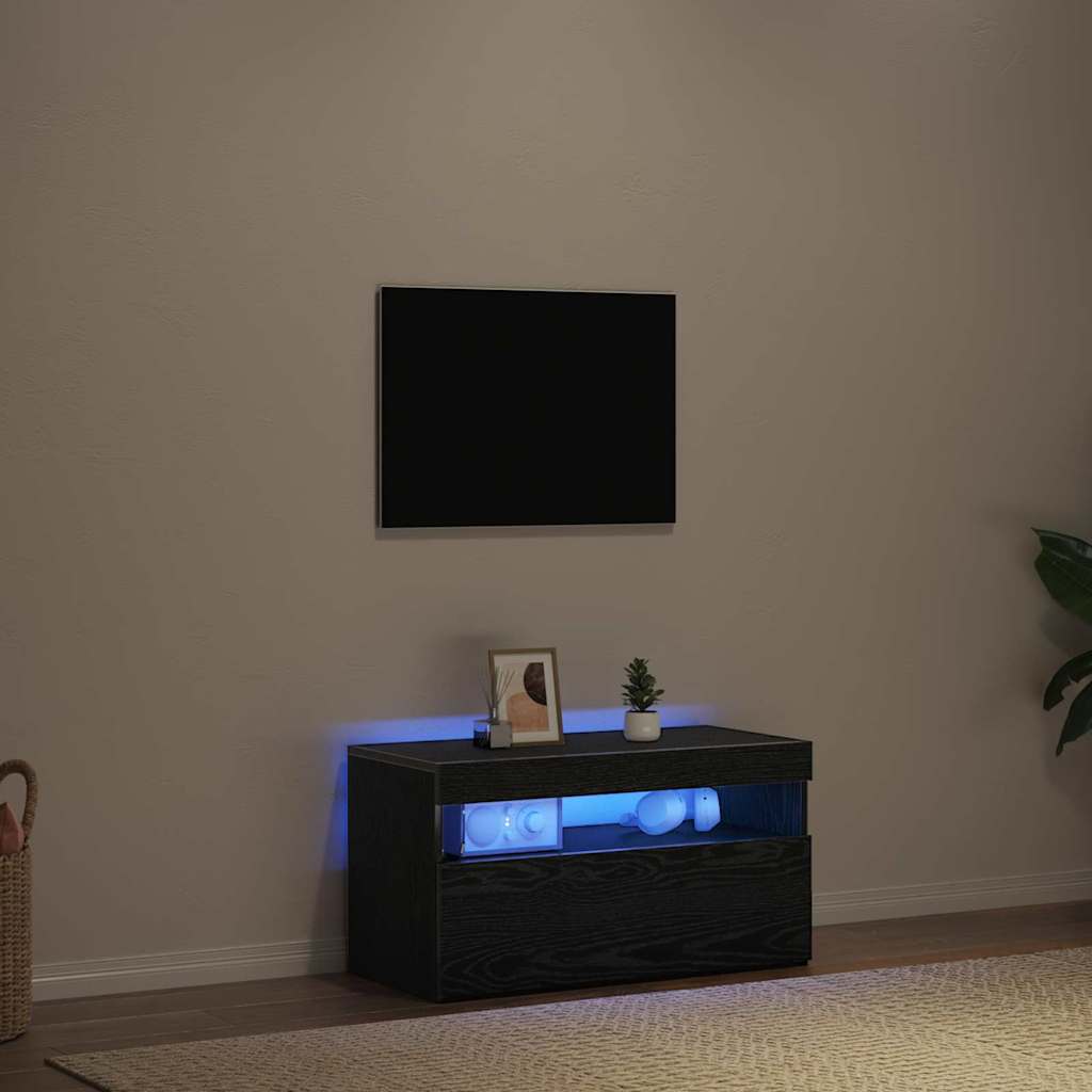 vidaXL Szafka pod telewizor z LED Czarny Dąb 75 x 35 x 40 cm