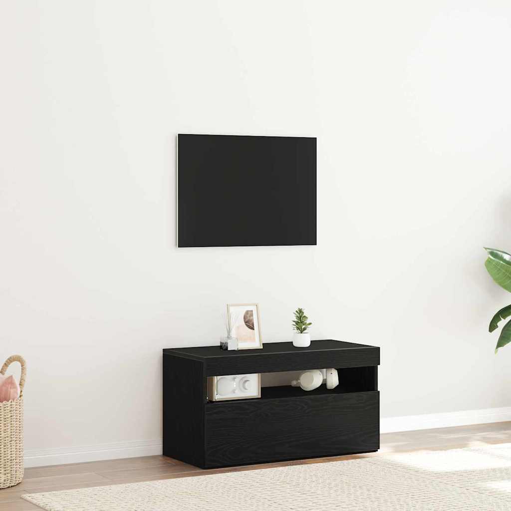 vidaXL Szafka pod telewizor z LED Czarny Dąb 75 x 35 x 40 cm