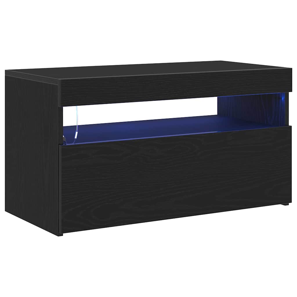 vidaXL Szafka pod telewizor z LED Czarny Dąb 75 x 35 x 40 cm