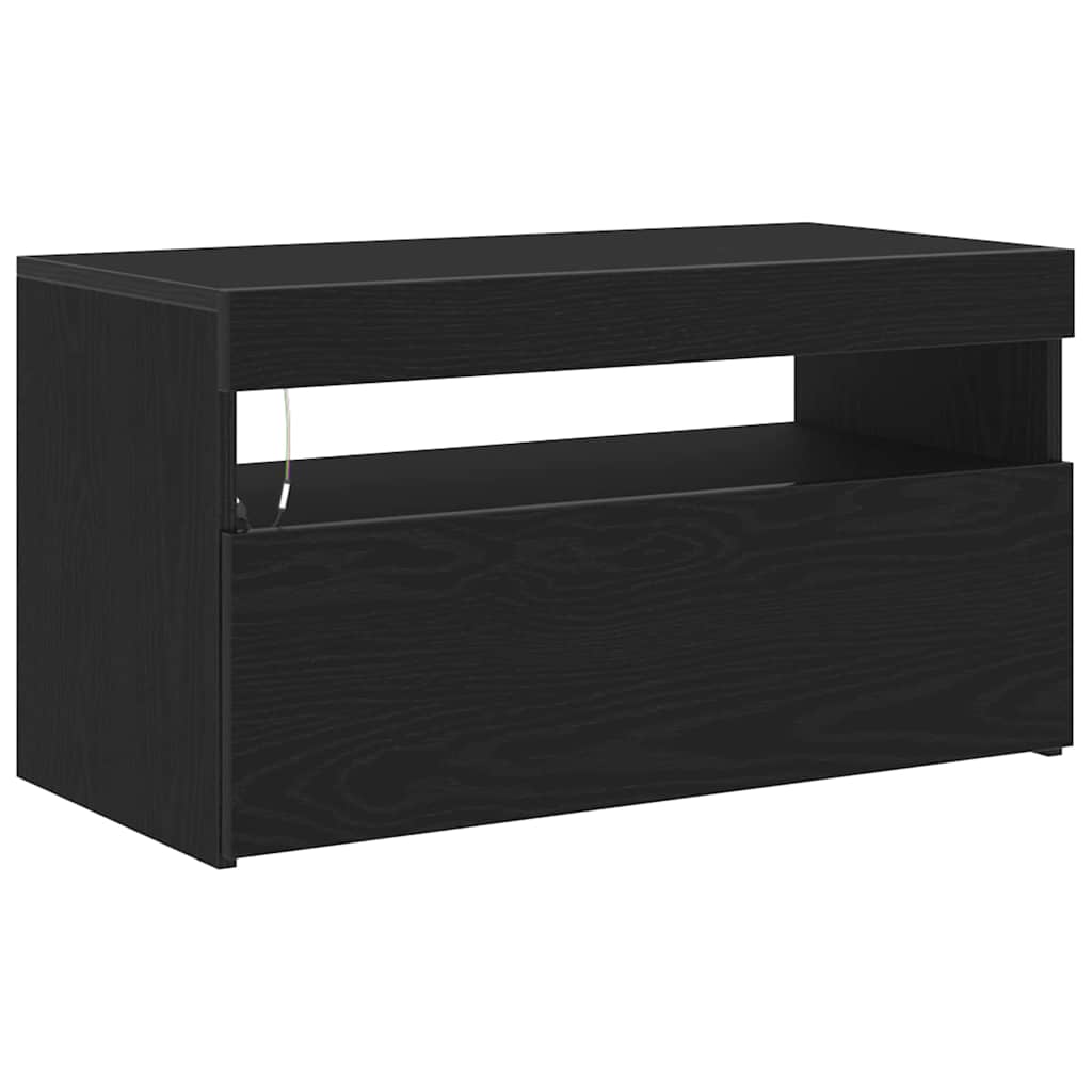 vidaXL Szafka pod telewizor z LED Czarny Dąb 75 x 35 x 40 cm