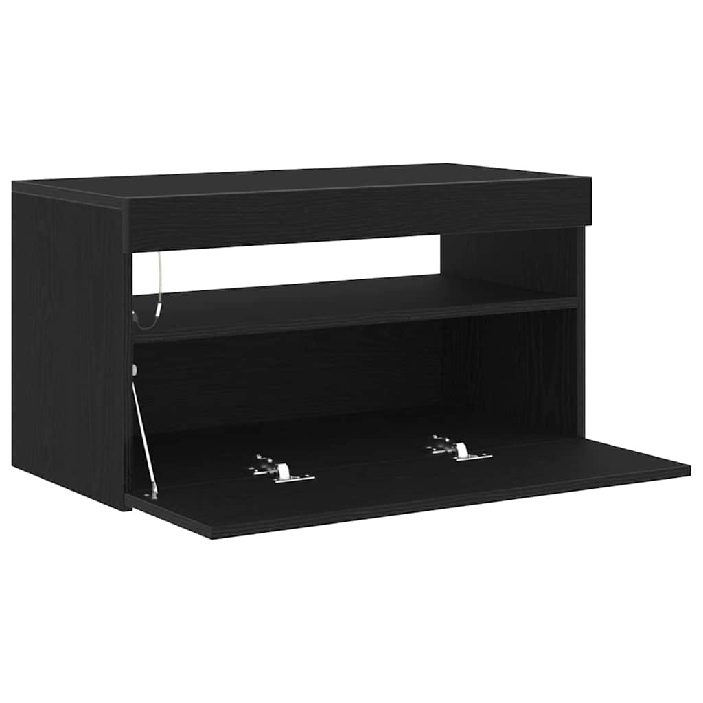 vidaXL Szafka pod telewizor z LED Czarny Dąb 75 x 35 x 40 cm
