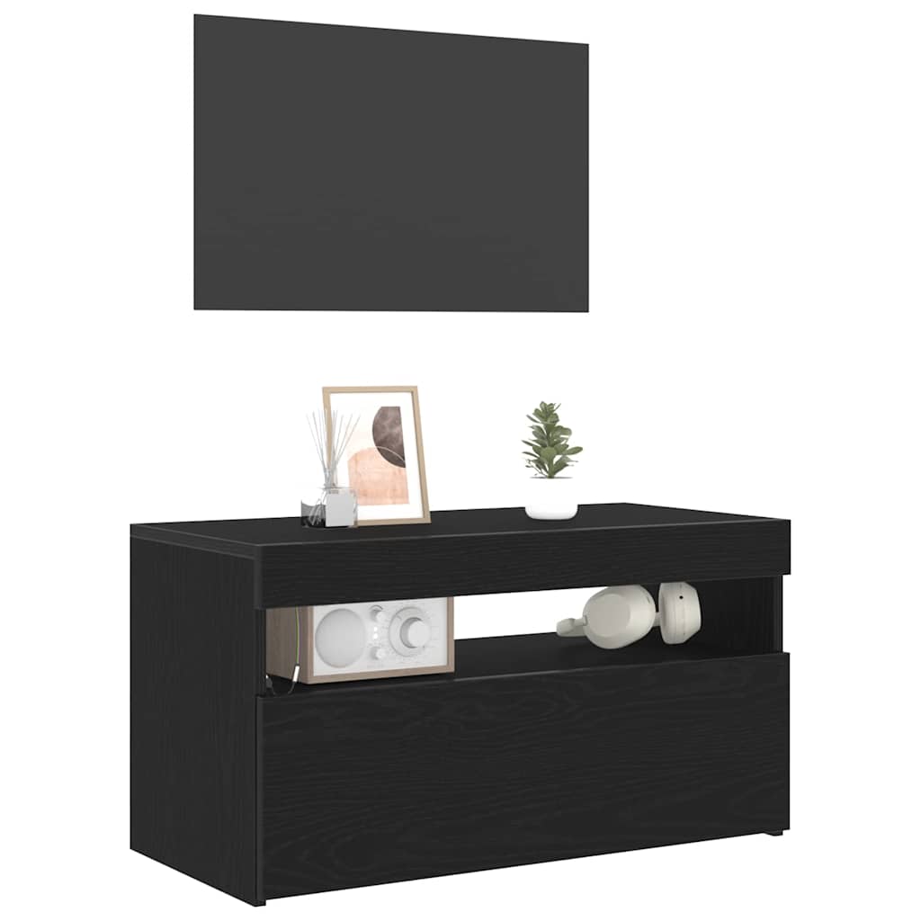 vidaXL Szafka pod telewizor z LED 2 pcs Czarny Dąb 75 x 35 x 40 cm