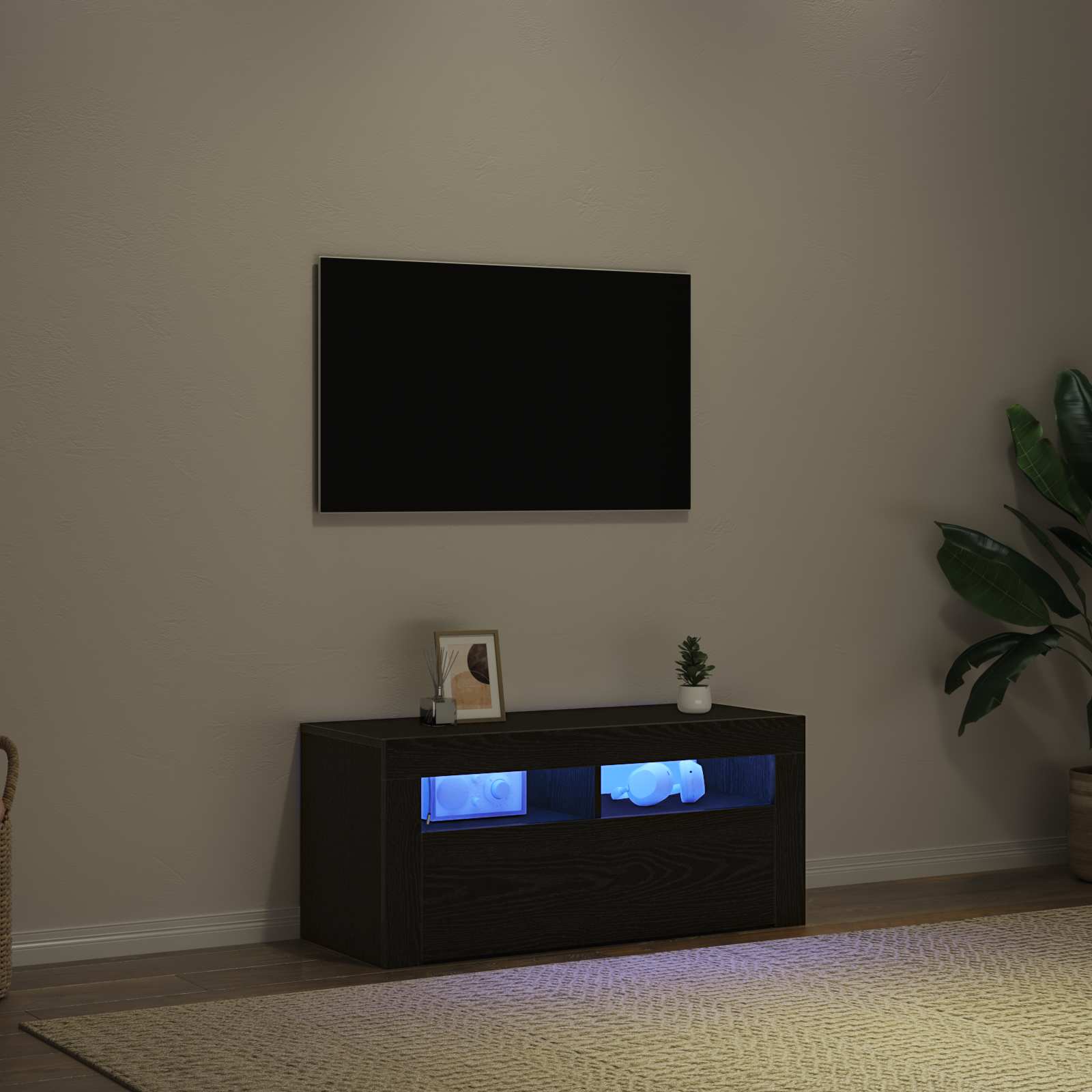 vidaXL Szafka pod telewizor Ze LED Lights Czarny Dąb 90 x 35 x 40 cm