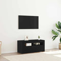 vidaXL Szafka pod telewizor Ze LED Lights Czarny Dąb 90 x 35 x 40 cm