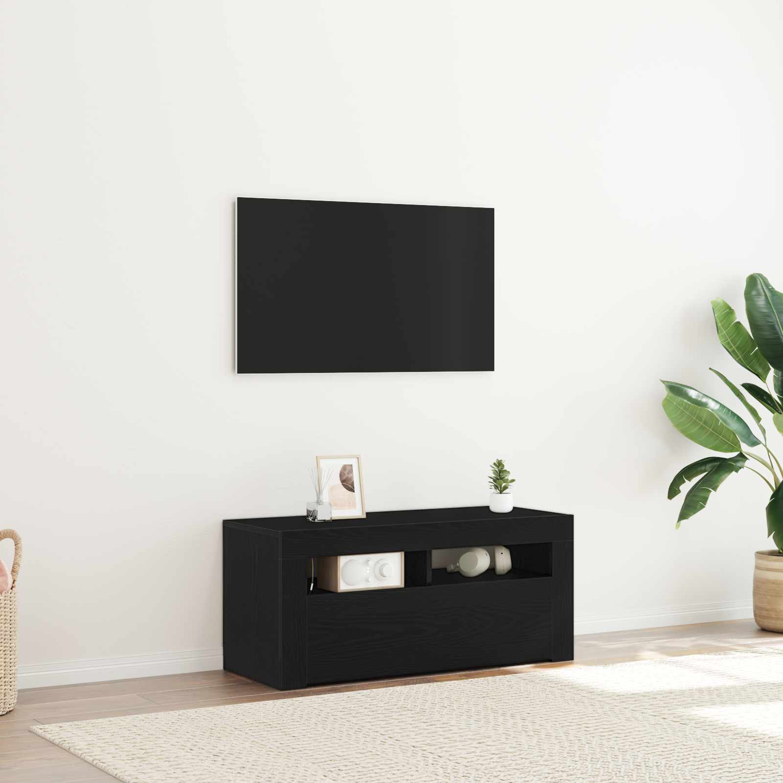 vidaXL Szafka pod telewizor Ze LED Lights Czarny Dąb 90 x 35 x 40 cm