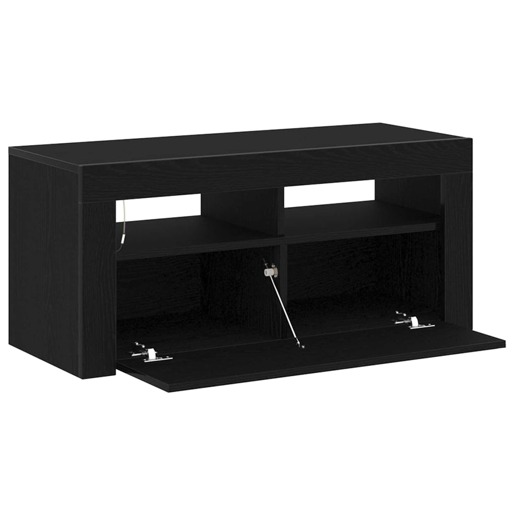 vidaXL Szafka pod telewizor Ze LED Lights Czarny Dąb 90 x 35 x 40 cm