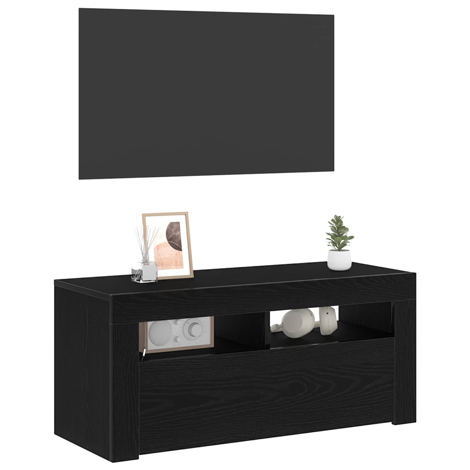 vidaXL Szafka pod telewizor Ze LED Lights Czarny Dąb 90 x 35 x 40 cm