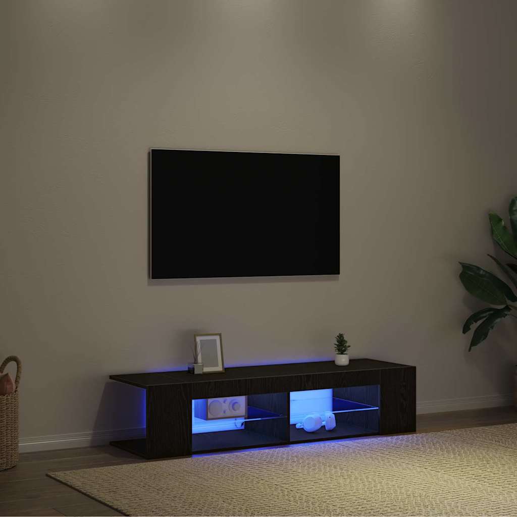 vidaXL Szafka pod telewizor Ze LED Lights Czarny Dąb 135 x 39 x 30 cm