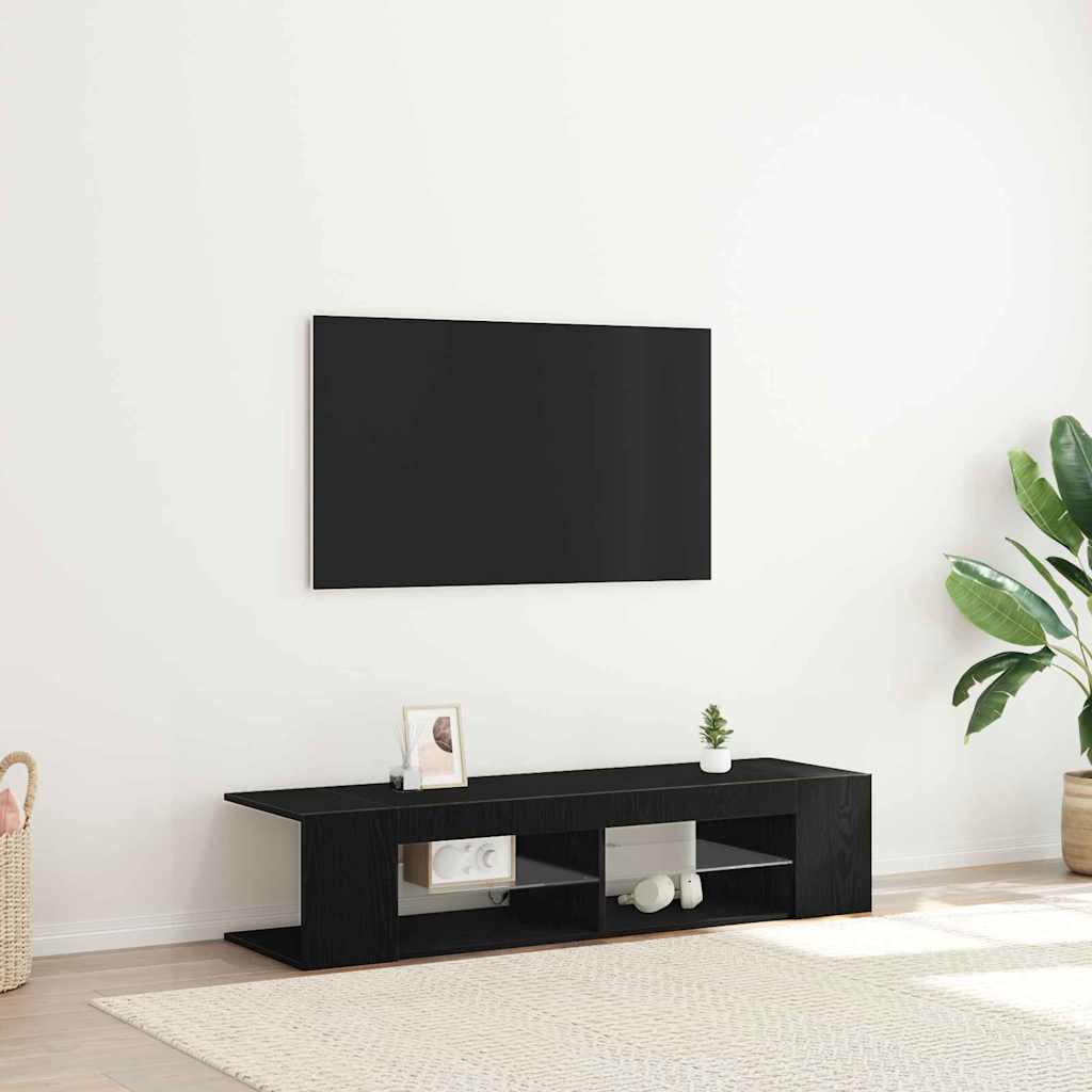 vidaXL Szafka pod telewizor Ze LED Lights Czarny Dąb 135 x 39 x 30 cm