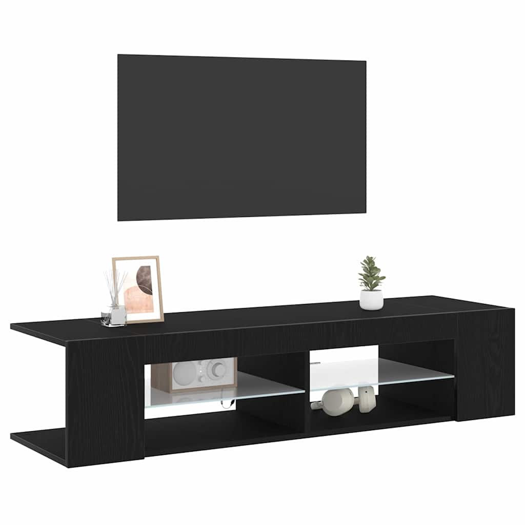 vidaXL Szafka pod telewizor Ze LED Lights Czarny Dąb 135 x 39 x 30 cm