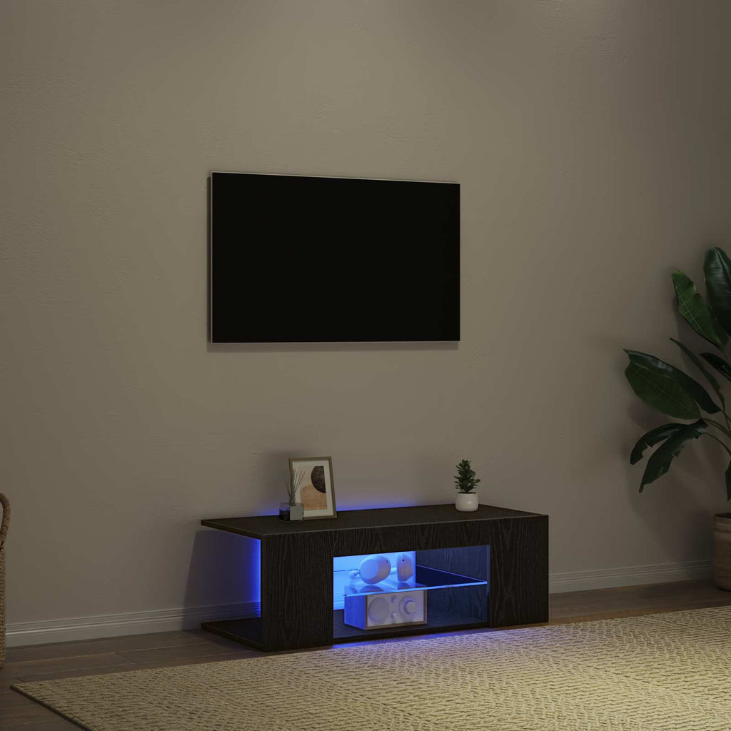 vidaXL Szafka pod telewizor Ze LED Lights Czarny Dąb 90 x 39 x 30 cm