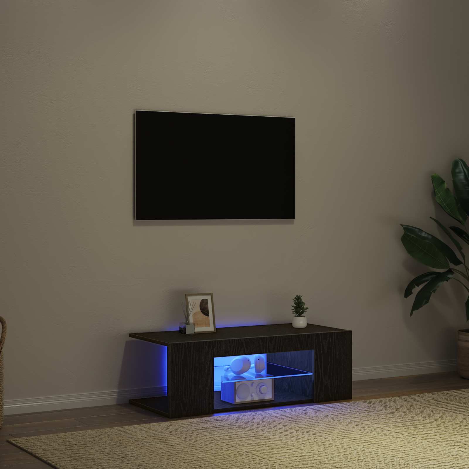 vidaXL Szafka pod telewizor Ze LED Lights Czarny Dąb 90 x 39 x 30 cm