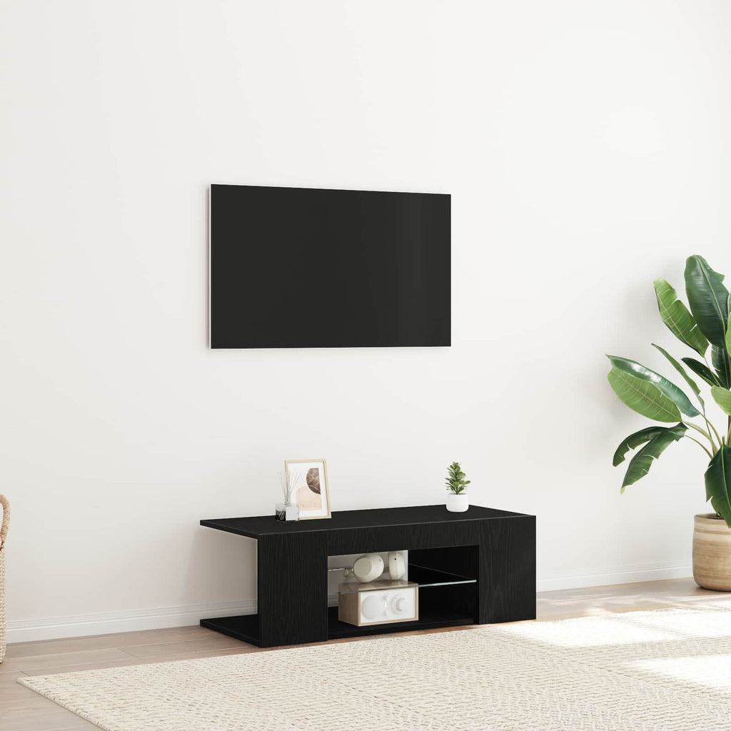 vidaXL Szafka pod telewizor Ze LED Lights Czarny Dąb 90 x 39 x 30 cm