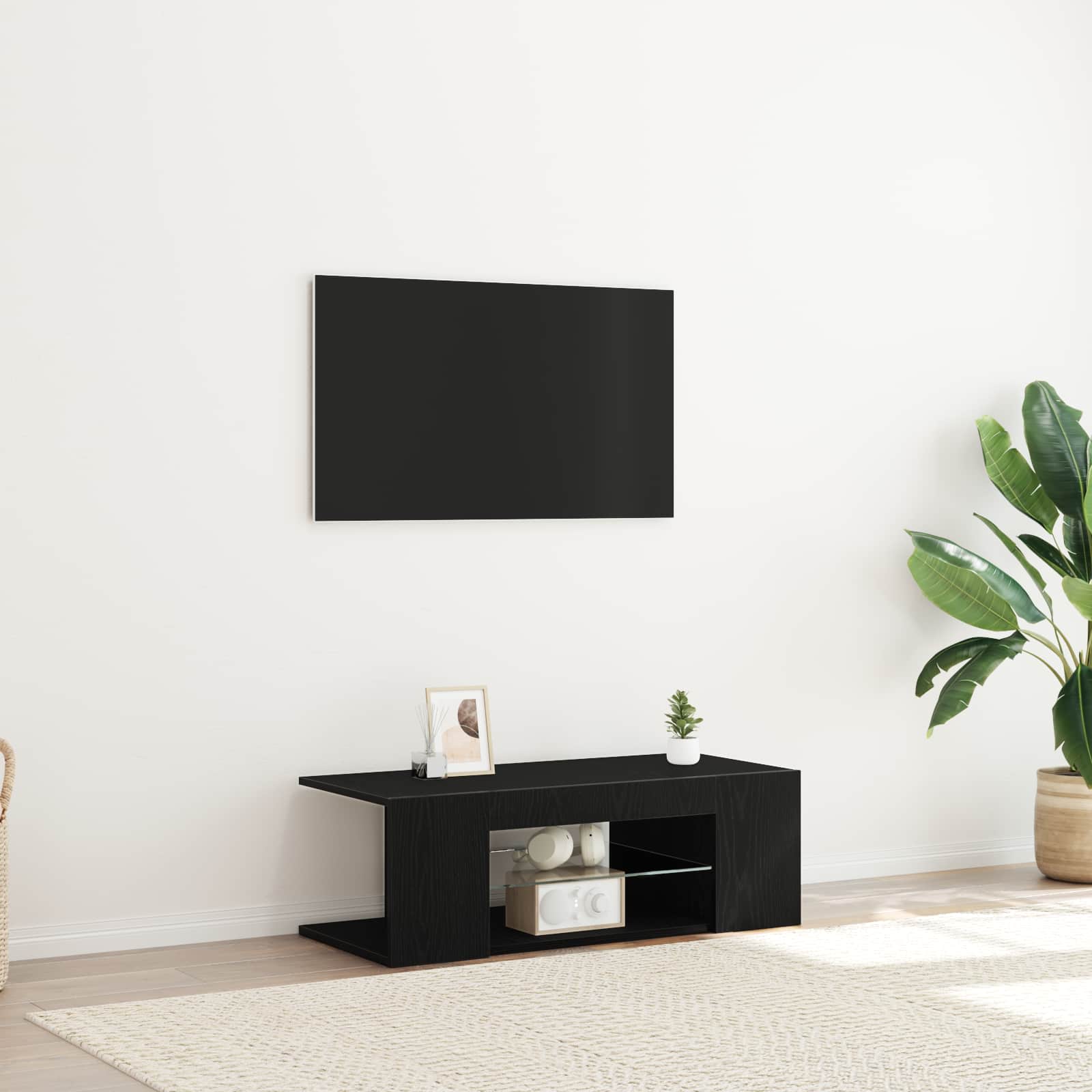 vidaXL Szafka pod telewizor Ze LED Lights Czarny Dąb 90 x 39 x 30 cm