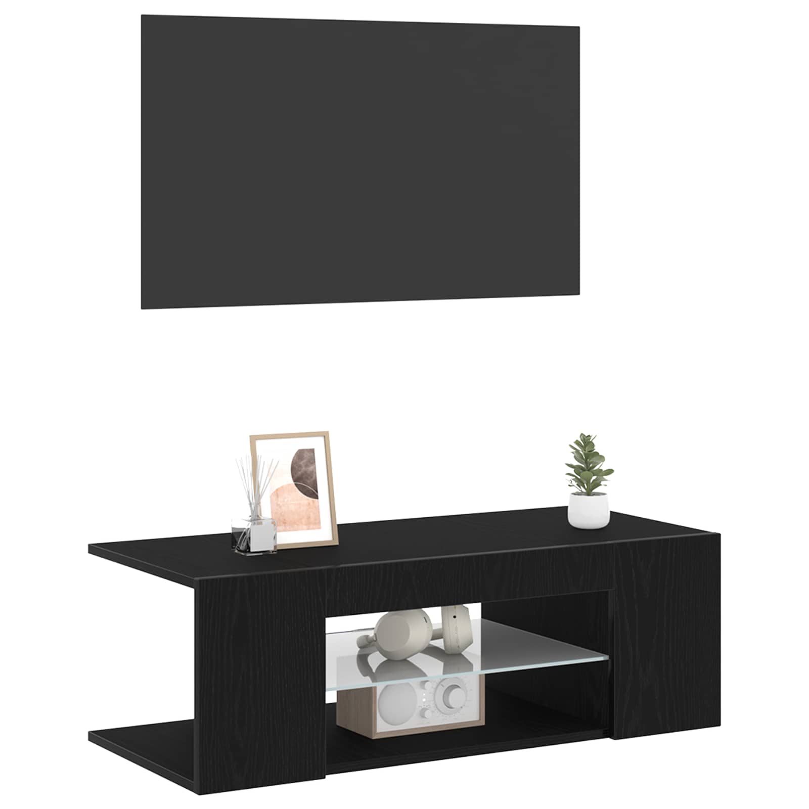 vidaXL Szafka pod telewizor Ze LED Lights Czarny Dąb 90 x 39 x 30 cm