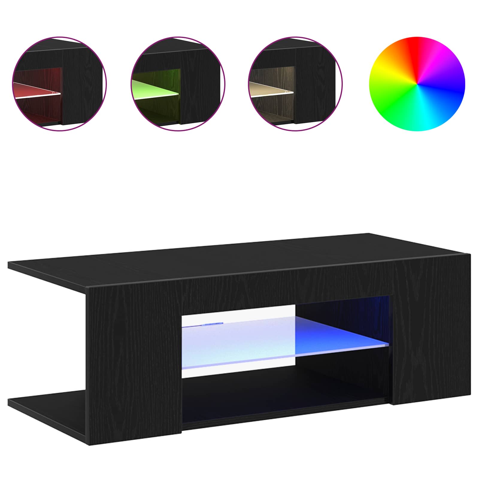 vidaXL Szafka pod telewizor Ze LED Lights Czarny Dąb 90 x 39 x 30 cm