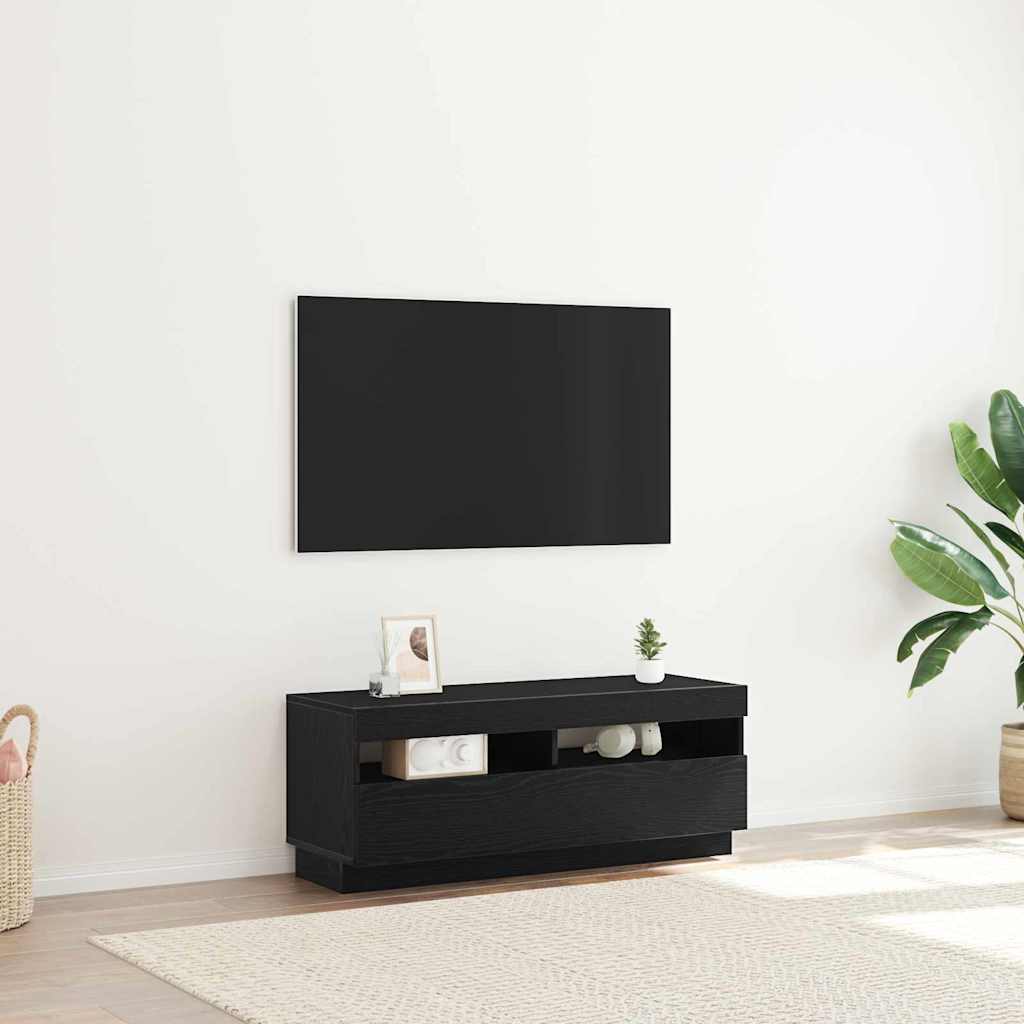 vidaXL Szafka pod telewizor Ze LED Lights Czarny Dąb 100 x 35 x 40 cm