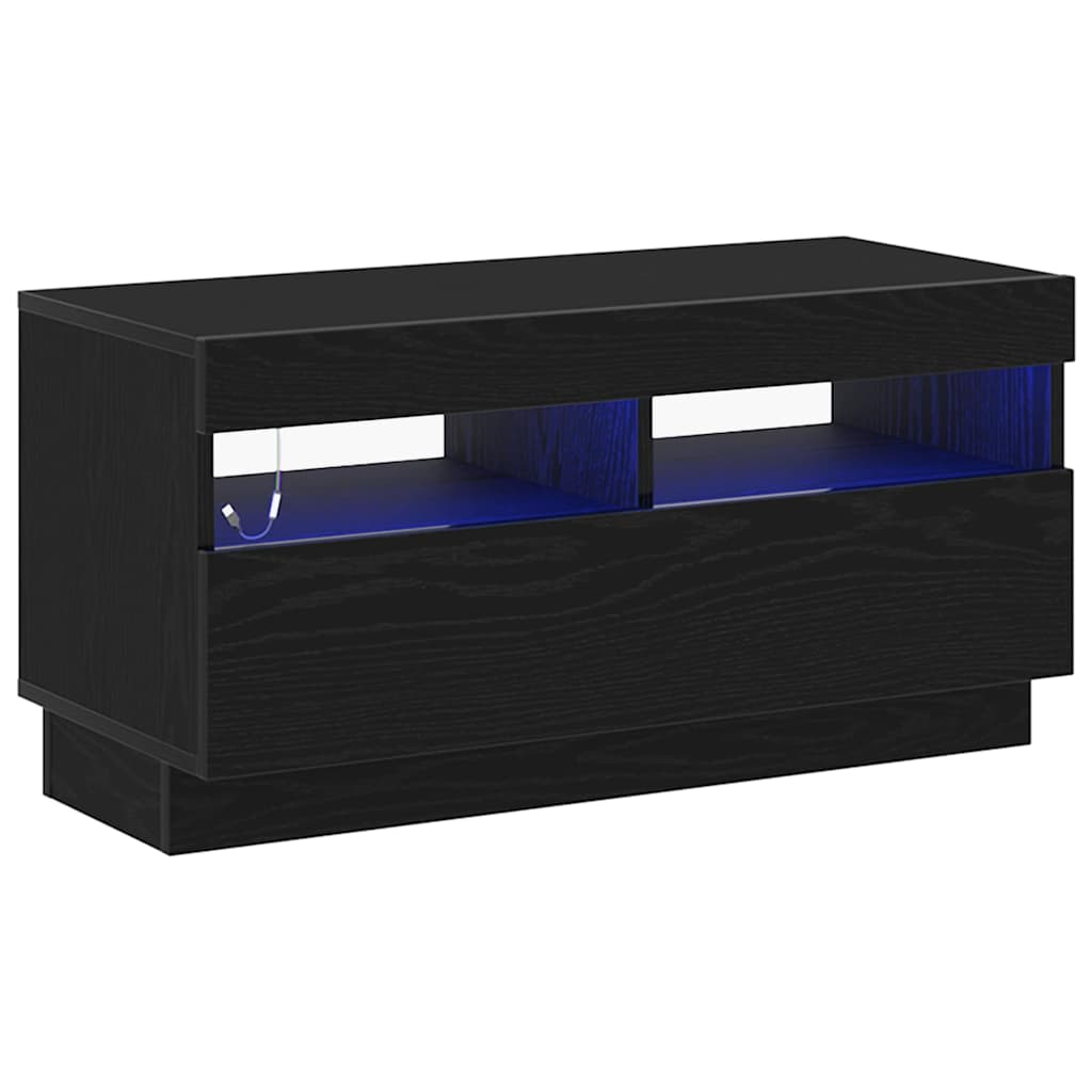 vidaXL Szafka pod telewizor Ze LED Lights Czarny Dąb 80 x 35 x 40 cm