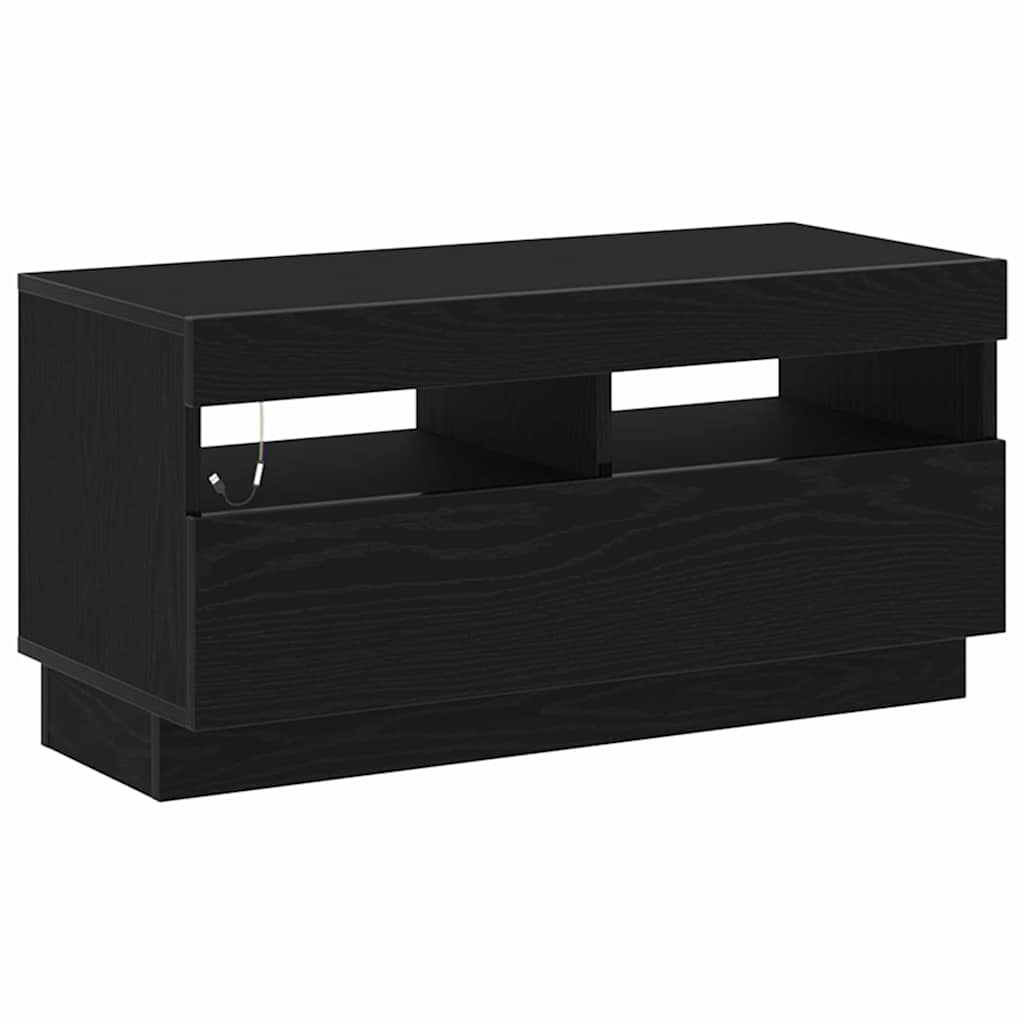 vidaXL Szafka pod telewizor Ze LED Lights Czarny Dąb 80 x 35 x 40 cm