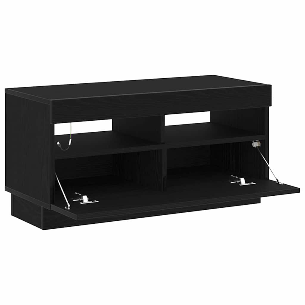vidaXL Szafka pod telewizor Ze LED Lights Czarny Dąb 80 x 35 x 40 cm