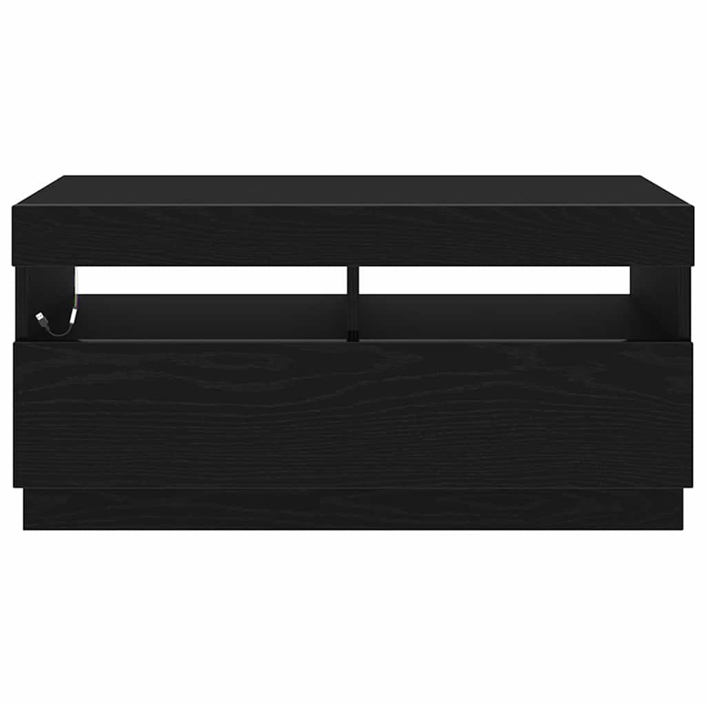 vidaXL Szafka pod telewizor Ze LED Lights Czarny Dąb 80 x 35 x 40 cm
