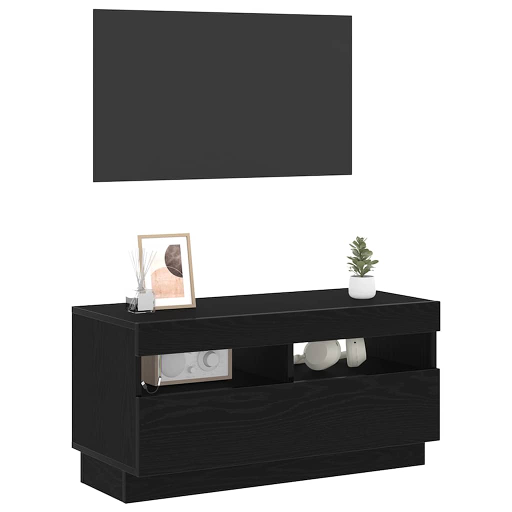 vidaXL Szafka pod telewizor Ze LED Lights Czarny Dąb 80 x 35 x 40 cm