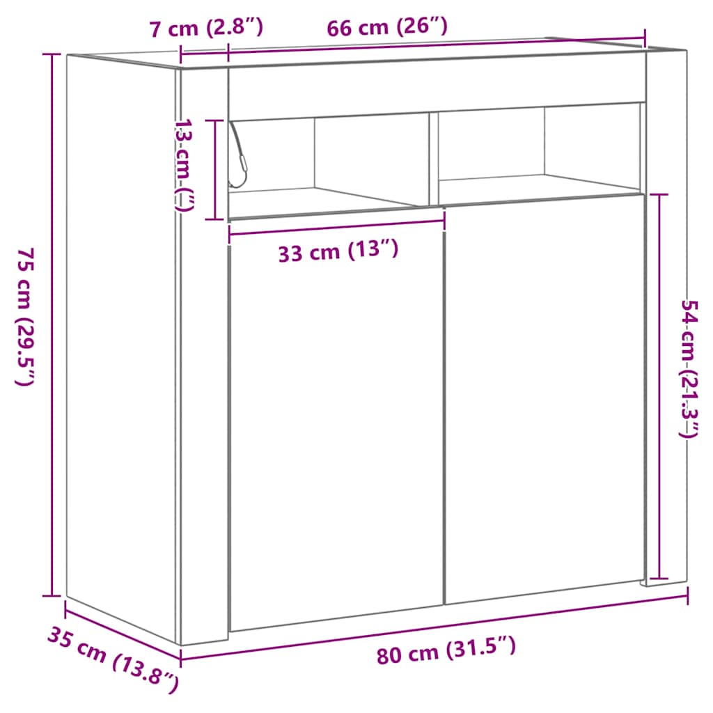 vidaXL Bufet Czarny Dąb 80 x 35 x 75 cm Materiał drewnopochodny