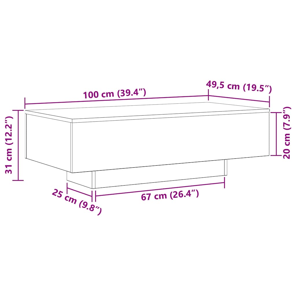 vidaXL Stolik kawowy Czarny Dąb 100 x 49,5 x 31 cm