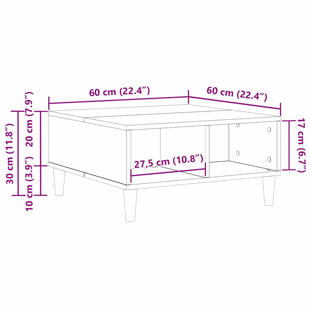 vidaXL Stolik kawowy Czarny Dąb 60 x 60 x 30 cm