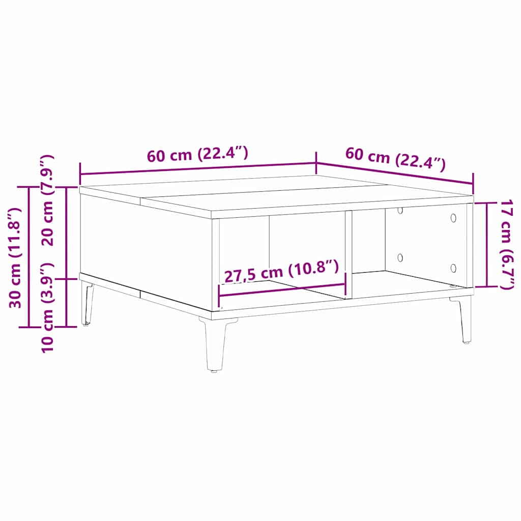vidaXL Stolik kawowy Stare drewno 60 x 60 x 30 cm