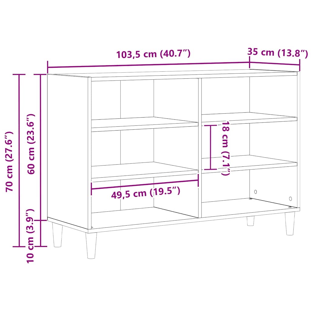 vidaXL Bufet Czarny Dąb 103,5 x 35 x 70 cm Materiał drewnopochodny