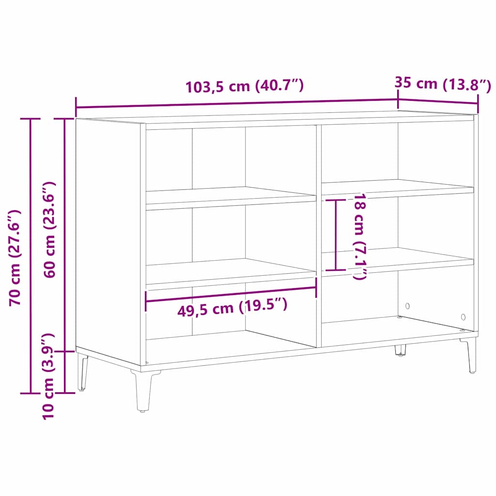 vidaXL Bufet Czarny Dąb 103,5 x 35 x 70 cm Materiał drewnopochodny