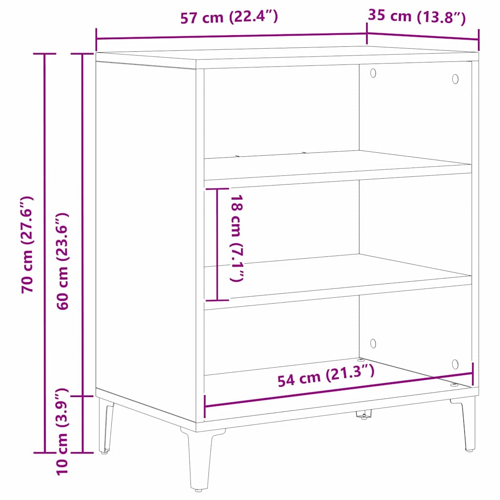 vidaXL Bufet Czarny Dąb 57 x 35 x 70 cm Materiał drewnopochodny