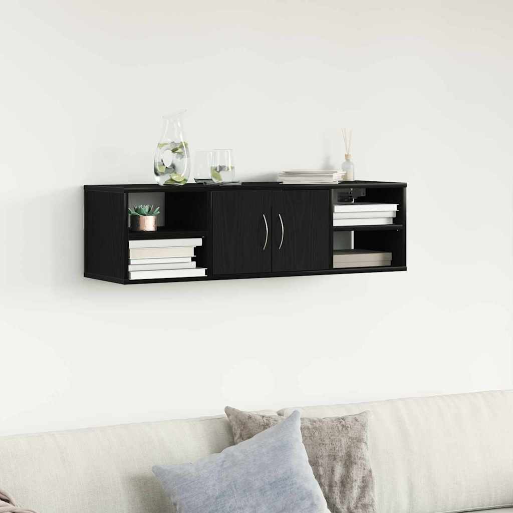 vidaXL Półka ścienna z półką z drzwiami Czarny Dąb 102 x 30 x 29 cm
