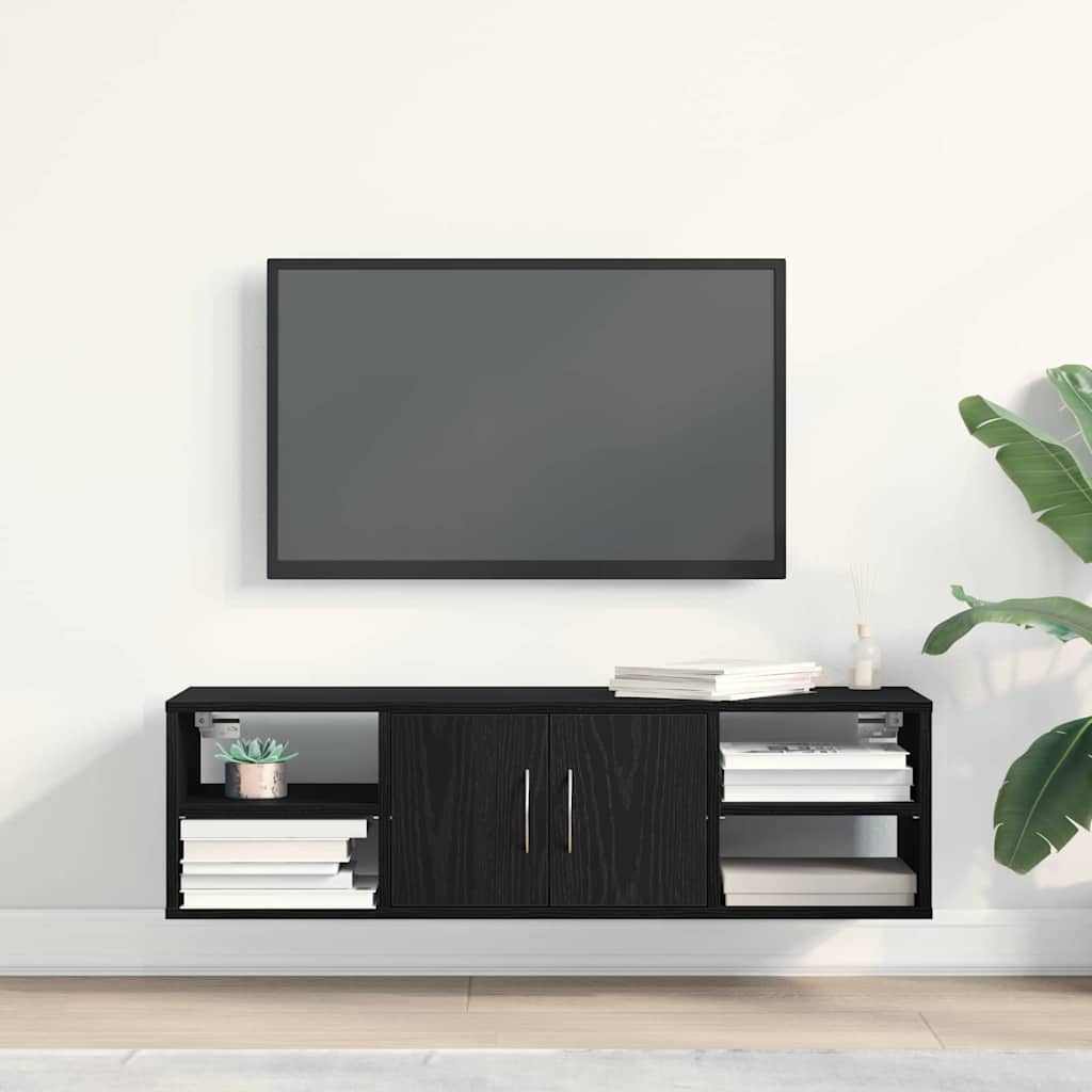 vidaXL Półka ścienna z półką z drzwiami Czarny Dąb 102 x 30 x 29 cm