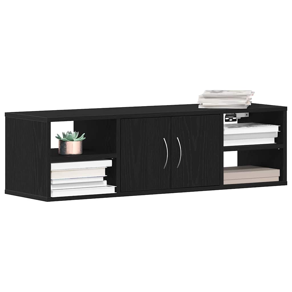 vidaXL Półka ścienna z półką z drzwiami Czarny Dąb 102 x 30 x 29 cm